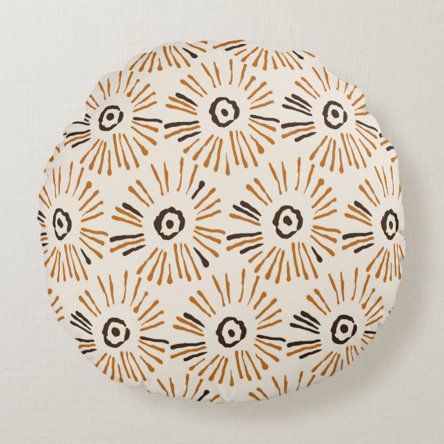 Seamless geometric batik floral pattern on autumn  round cushion (Front)