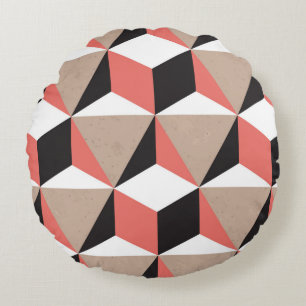 Seamless Geometric Black White Coral 3D Shapes Bro Round Cushion