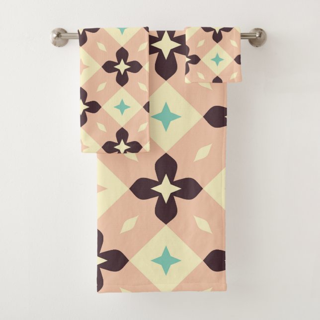 Seamless geometric floral  pattern bath towel set (Insitu)