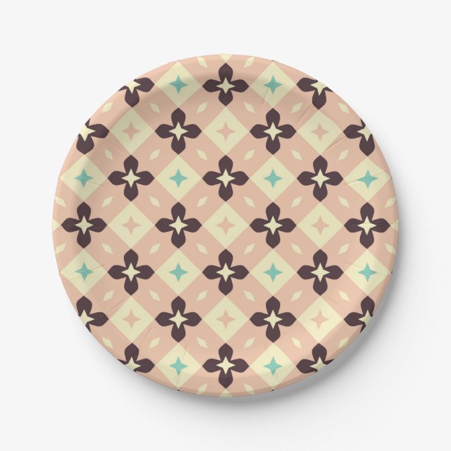 Seamless geometric floral  pattern paper plate (Front)