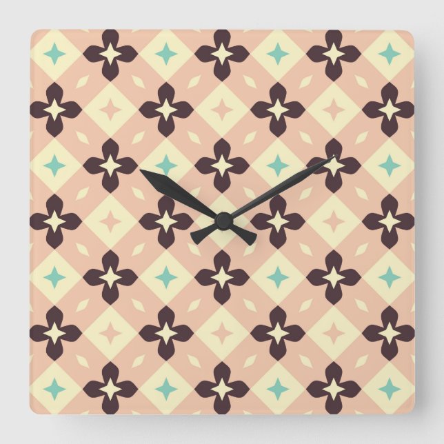 Seamless geometric floral  pattern square wall clock (Front)