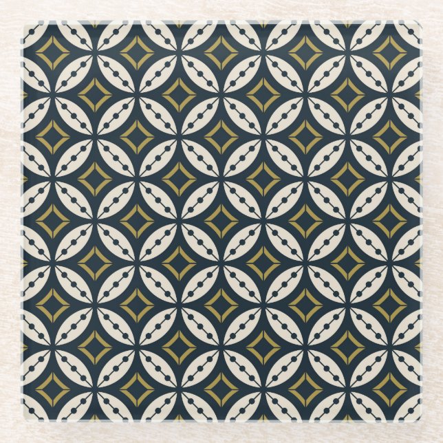 Seamless geometric flowers: colourful pattern. glass coaster (Front)