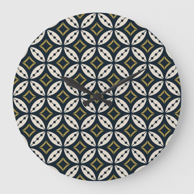Seamless geometric flowers: colourful pattern. large clock (Front)