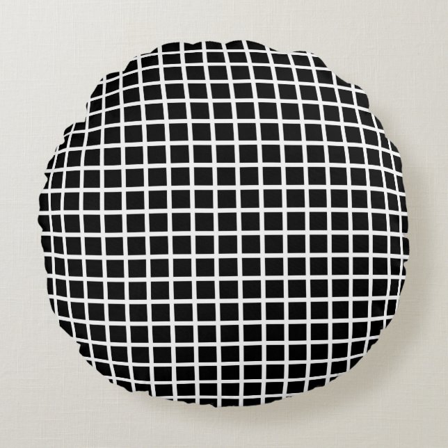 Seamless geometric pattern. Black square on white  Round Cushion (Front)