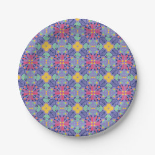 Seamless geometric pattern featuring vibrant pink paper plate