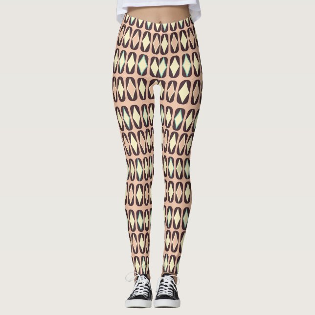 Seamless geometric pattern in dark brown leaf  leggings (Front)