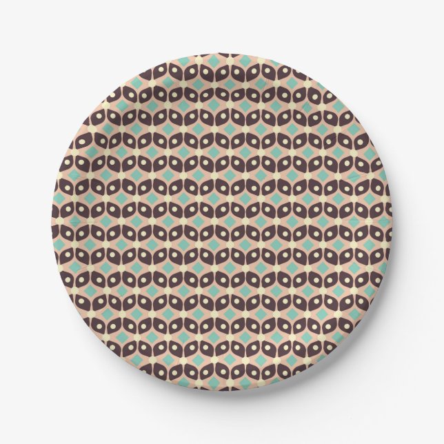 Seamless geometric pattern in dark brown leaf  paper plate (Front)