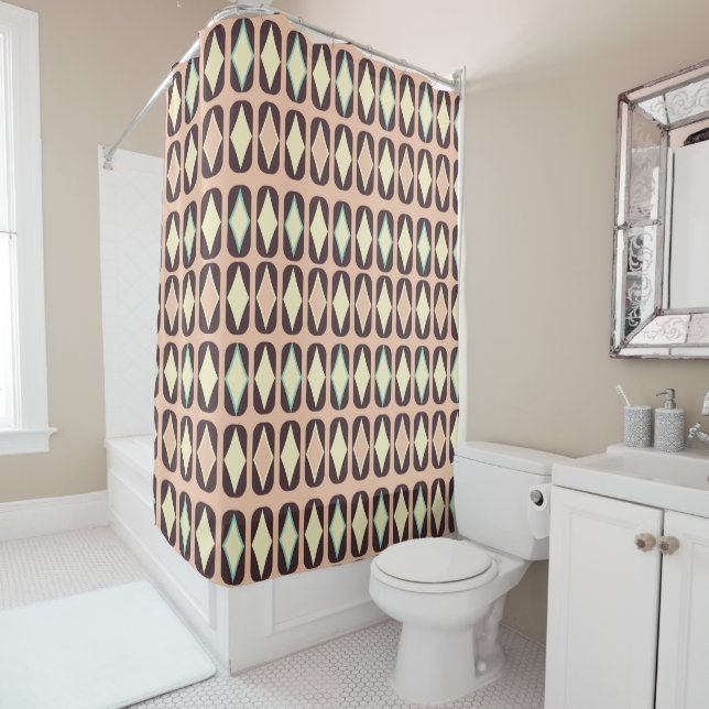 Seamless geometric pattern in dark brown leaf  shower curtain (In Situ)