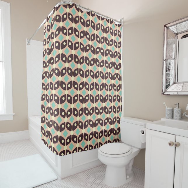 Seamless geometric pattern in dark brown leaf  shower curtain (In Situ)