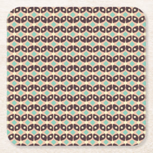 Seamless geometric pattern in dark brown leaf  square paper coaster