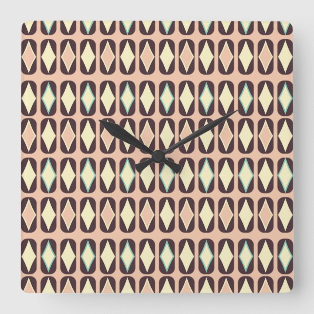 Seamless geometric pattern in dark brown leaf  square wall clock (Front)