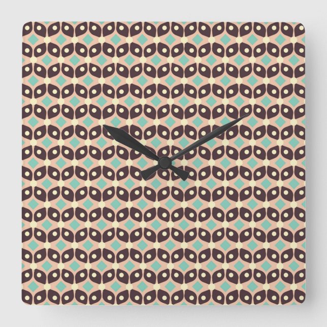 Seamless geometric pattern in dark brown leaf  square wall clock (Front)