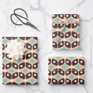 Seamless geometric pattern in dark brown leaf wrapping paper sheet