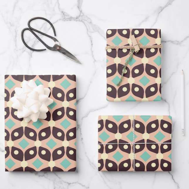 Seamless geometric pattern in dark brown leaf  wrapping paper sheet (Front)