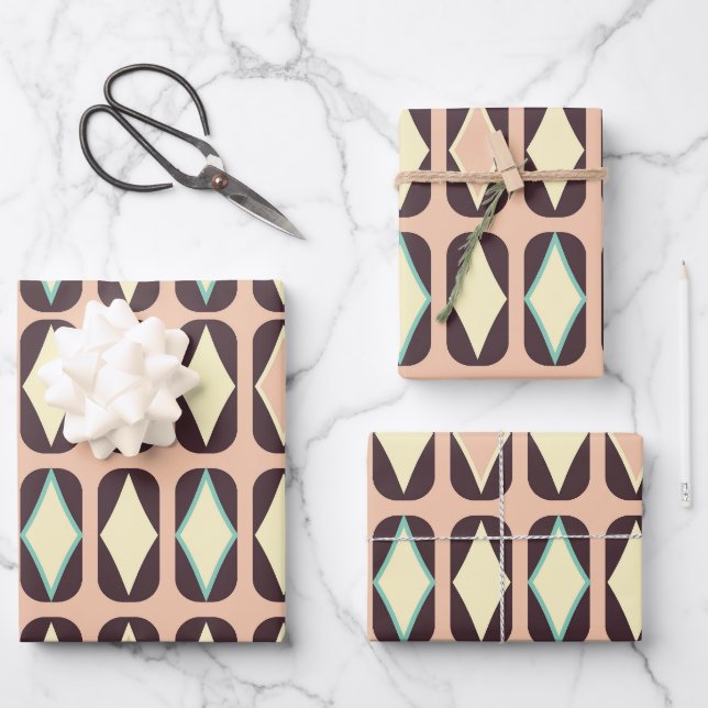 Seamless geometric pattern in dark brown leaf  wrapping paper sheet (Front)