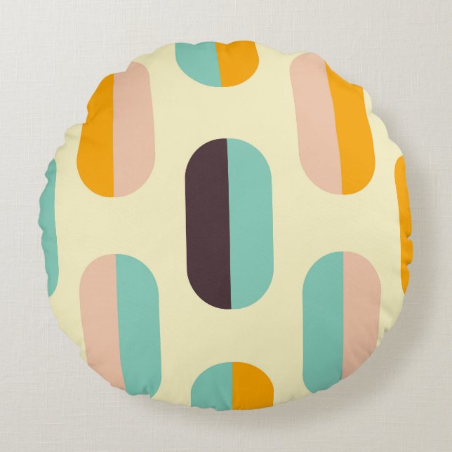 Seamless geometric pattern in retro vibes round cushion (Front)