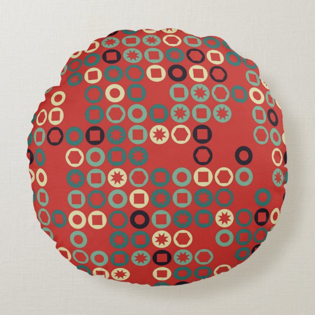 Seamless geometric pattern with coloured elements, round cushion (Front)