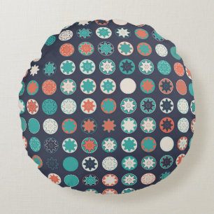 Seamless geometric pattern with coloured elements, round cushion