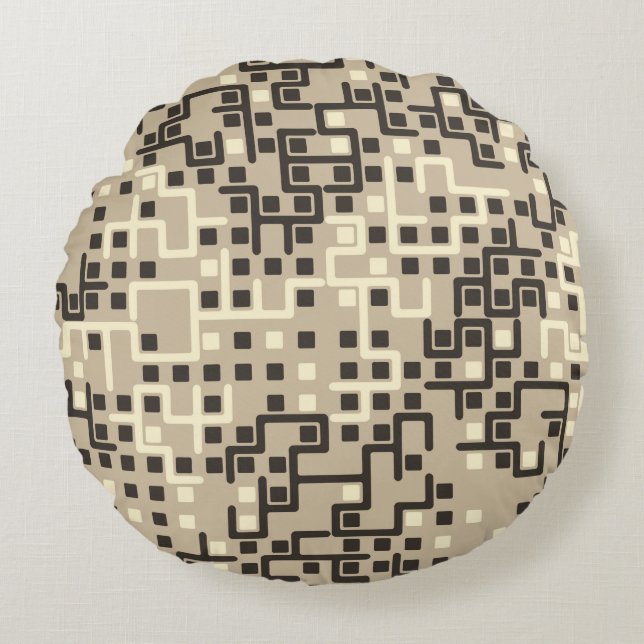 Seamless geometric pattern with coloured elements, round cushion (Front)