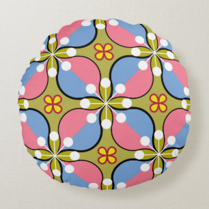 Seamless geometric pattern with flowers round cushion