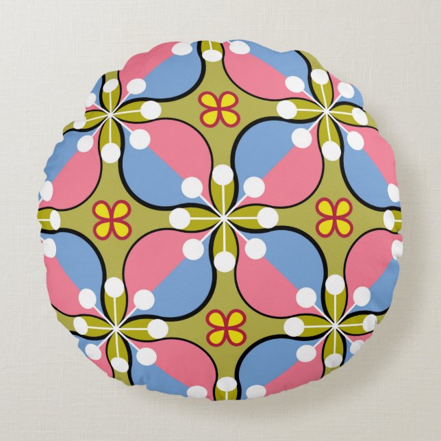 Seamless geometric pattern with flowers round cushion (Front)