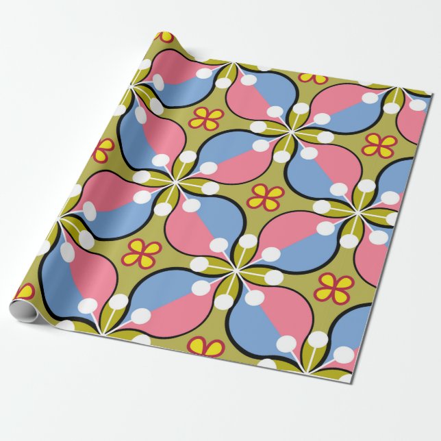Seamless geometric pattern with flowers wrapping paper (Unrolled)