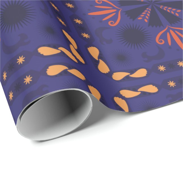 Seamless geometric pattern with orange and red  wrapping paper (Roll Corner)
