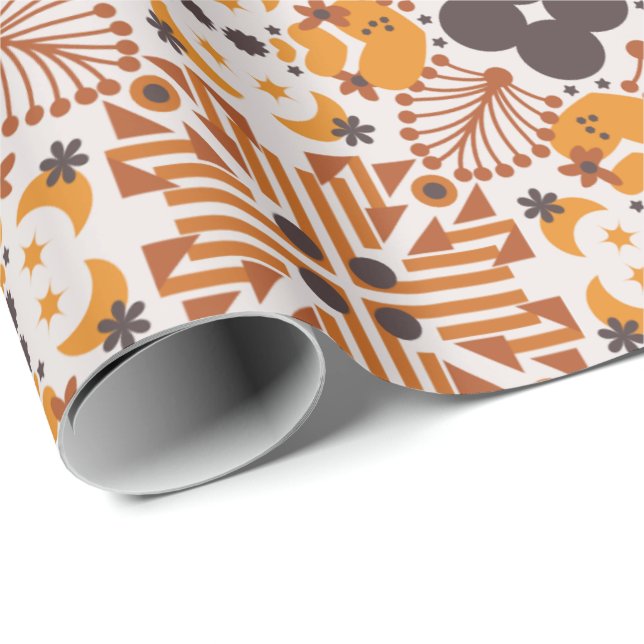 Seamless geometric pattern with orange crab  motif wrapping paper (Roll Corner)