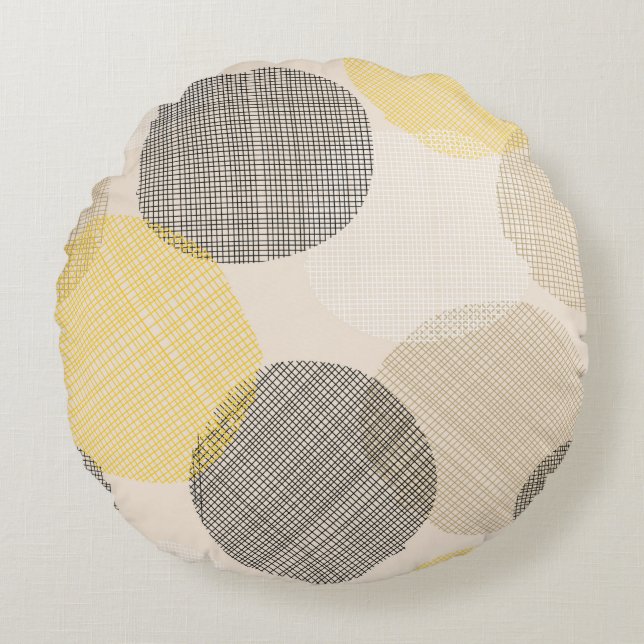 Seamless geometric pattern with pink circles round cushion (Front)