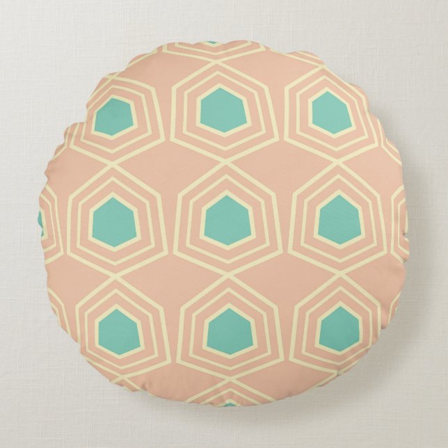 Seamless geometric pattern with teal pentagons round cushion (Front)