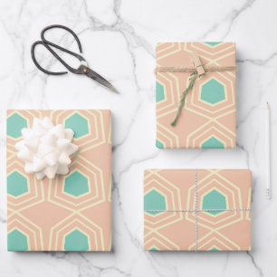 Seamless geometric pattern with teal pentagons wrapping paper sheet