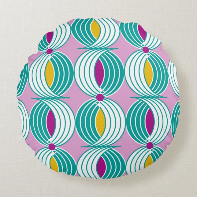Seamless geometric pattern with wavy lines round cushion (Front)