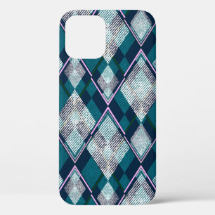 Seamless geometric rhombic pattern, turquoise back iPhone 12 case