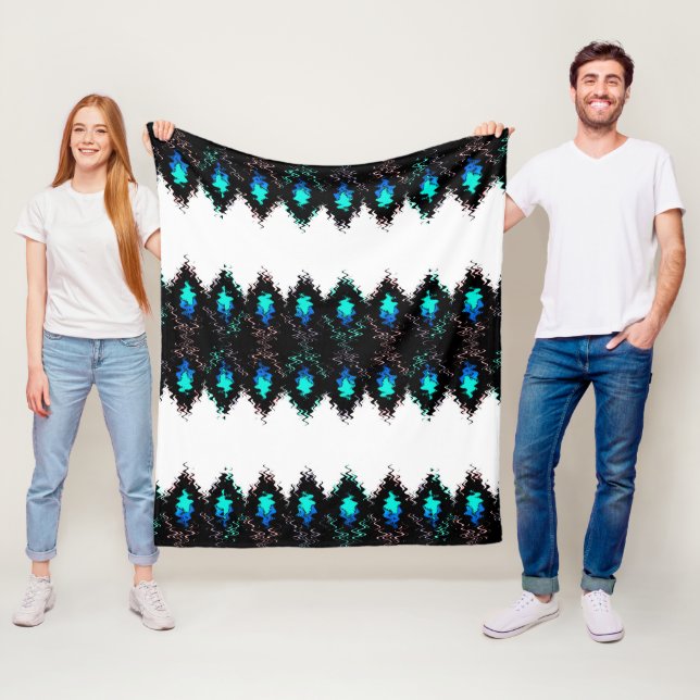 Seamless geometrical liquid wavy tribal green blac fleece blanket (In Situ)