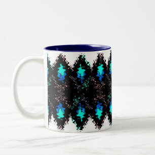 Seamless geometrical liquid wavy tribal green blac Two-Tone coffee mug