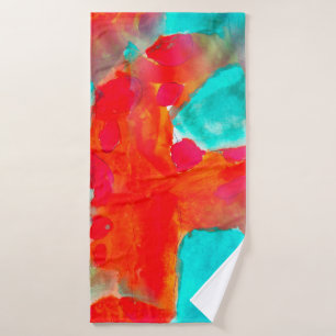 Seamless giraffe, blue, orange watercolor artist bath towel