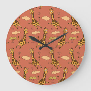 Seamless Giraffe Pattern Vintage Illustration Large Clock