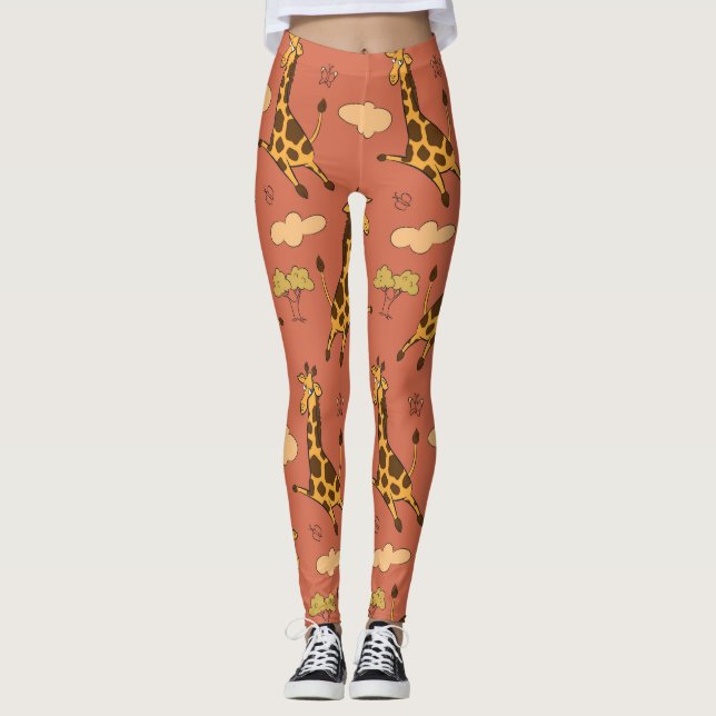 Seamless Giraffe Pattern Vintage Illustration Leggings (Front)