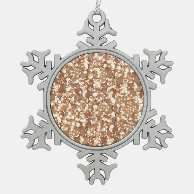 Seamless glitter sequins sparkle gold golden bronz snowflake pewter christmas ornament (Front)