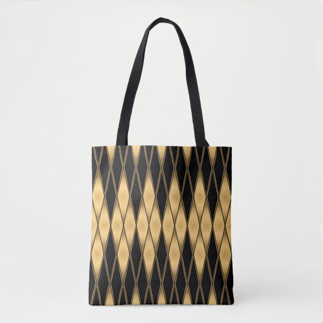 Seamless gold and black shapes pattern tote bag (Front)