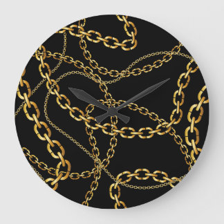 Seamless golden chain, elegant pattern. large clock