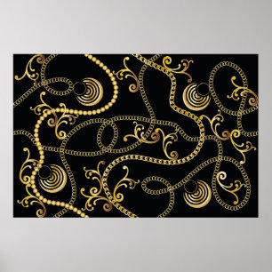 Seamless golden chain pattern fashion, Illustrati Poster
