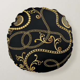 Seamless golden chain pattern fashion, Illustrati Round Cushion