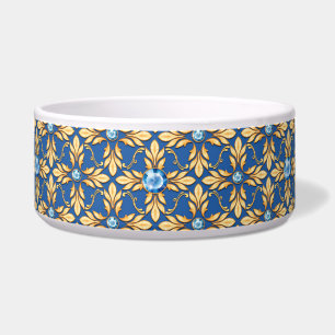 Seamless golden pattern with blue gems 1