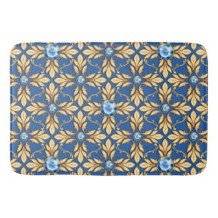 Seamless golden pattern with blue gems 1 bath mat
