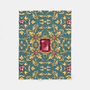 Seamless golden pattern with ruby fleece blanket