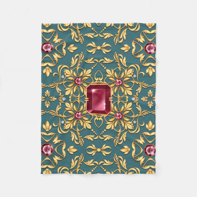 Seamless golden pattern with ruby fleece blanket (Front)