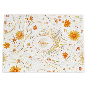 Seamless Golden Sun & Rays - with Abstract Star Large Gift Bag