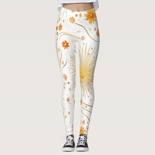 Seamless Golden Sun & Rays - with Abstract Star Leggings (Front)