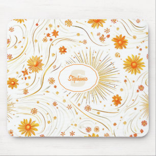 Seamless Golden Sun & Rays - with Abstract Star Mouse Mat
